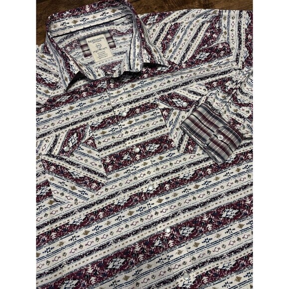 Panhandle Rough Stock Shirt Mens XXL Red White Western Pearl‎ Snap Aztec Cowboy - Picture 1 of 9
